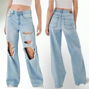 American Eagle Skater Jeans Women’s Baggy-Wide Leg-Distressed Denim Size 6